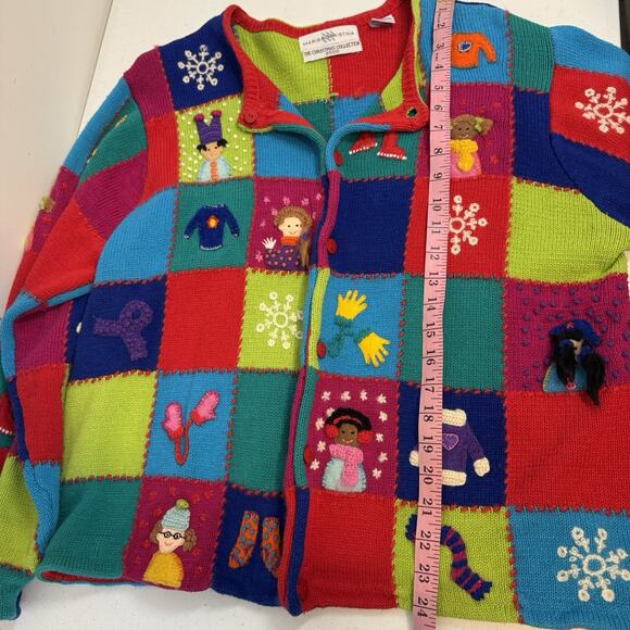 Marisa Christina Christmas Sweater 2000 Women's XL Winter Dolls Colorful Squares - Picture 7 of 11
